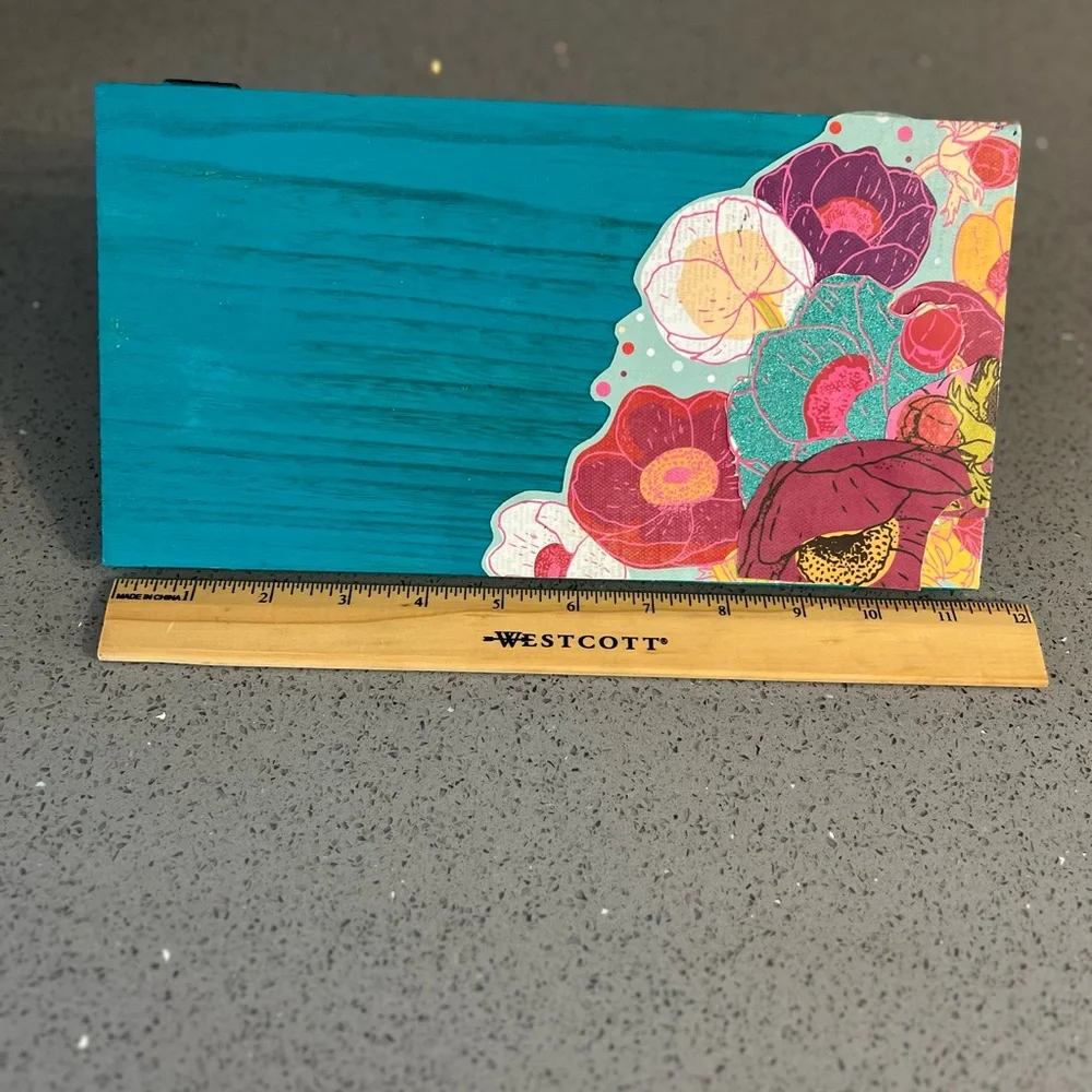 Floral Teal Wooden Shelves Hand Decorated